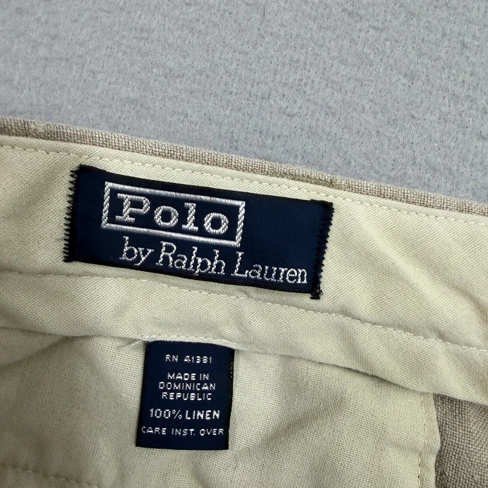 Vintage Polo Ralph Lauren Pants 36x30 Tan Linen Pleated Front Straight Preppy